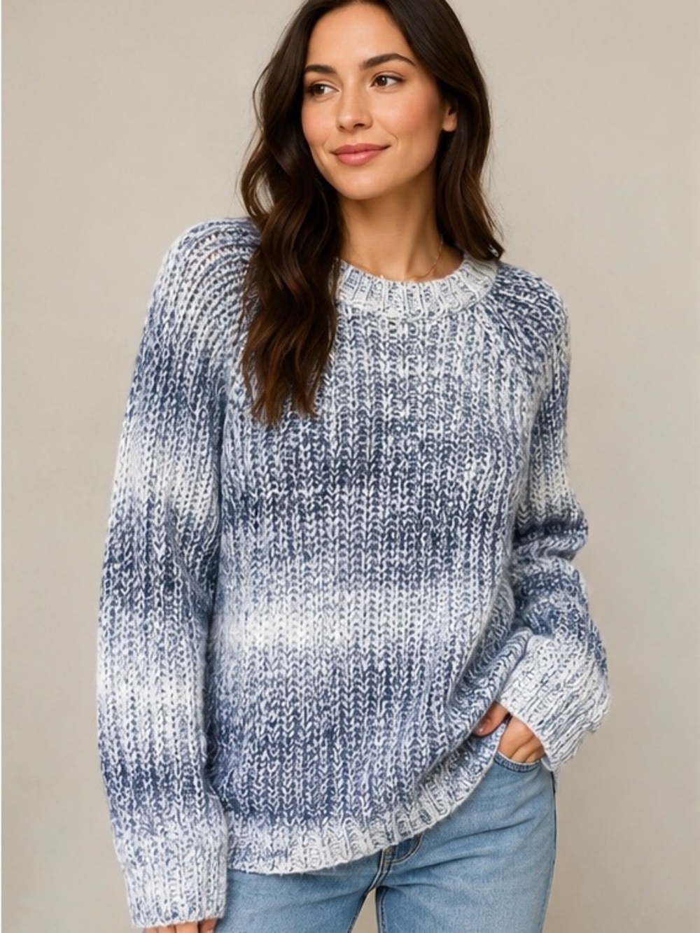 Denver Hayes NWT Blue Ombre Chunky Knit Sweater Women’s Large - Picture 1 of 6
